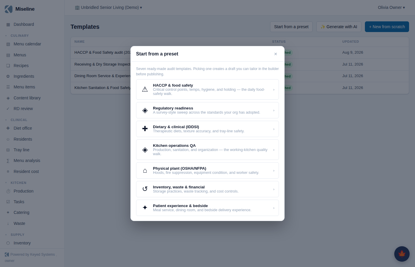 Start from a preset: the seven cross-framework audit presets