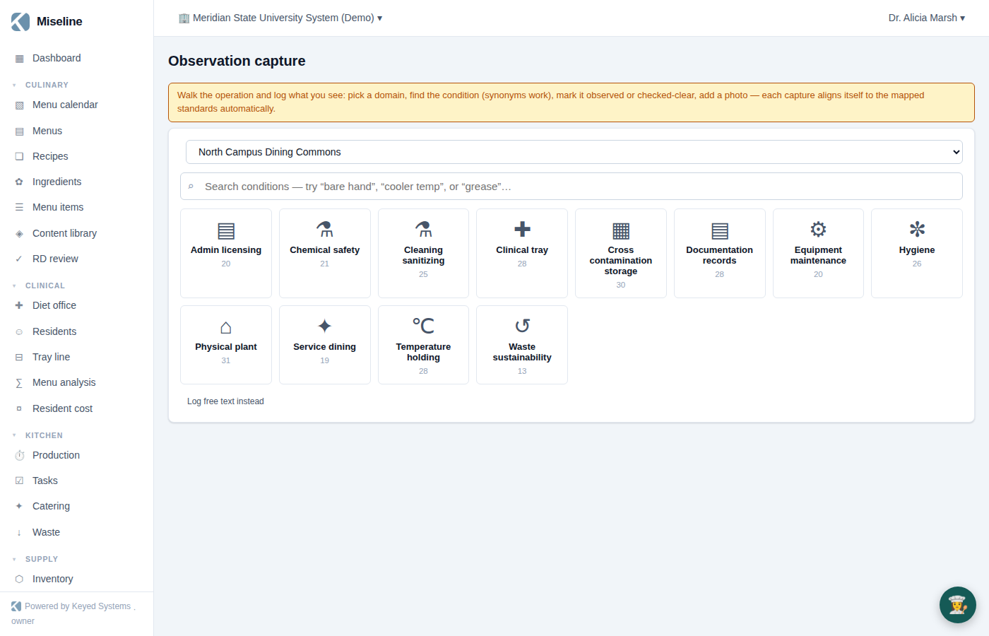 The capture surface: search plus the icon-driven domain grid